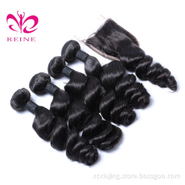 cheap virgin brazilian Loose wave remy hair extension virgin loose wave brazilian human hair weave bundles with lace closure